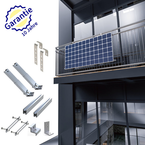 Balkonkraftwerk Montageset - Halterung für 2 Solarmodule|Geländer - bis 30° verstellbare Neigung