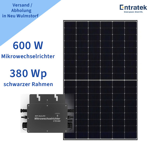 Entratek PV S | Balkonkraftwerk 600 W / 760 Wp Komplettset| Mini-Solaranlage mit/ohne Halterung