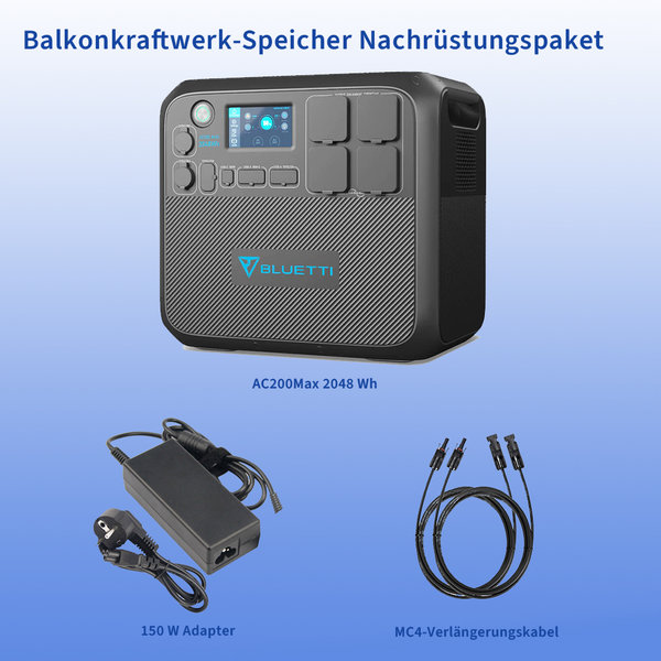 Balkonkraftwerk Speicher - Nachrüstungpaket 800 W, 2.048 Wh mit 150 W Adapter