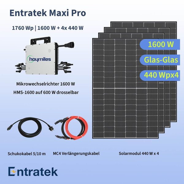 Entratek Maxi Pro - Mini-PV-Anlage 1600W / 1760Wp Komplettset|HMS-1600&Suntech 440W