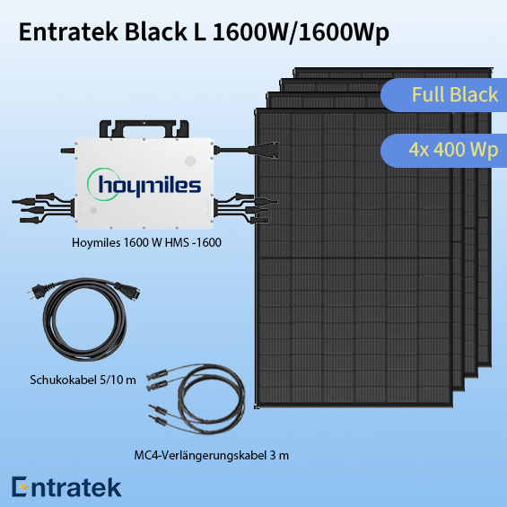 Entratek Black L |Balkonkraftwerk 1600 W Komplettset|Full Black | HMS-1600&Suntech400